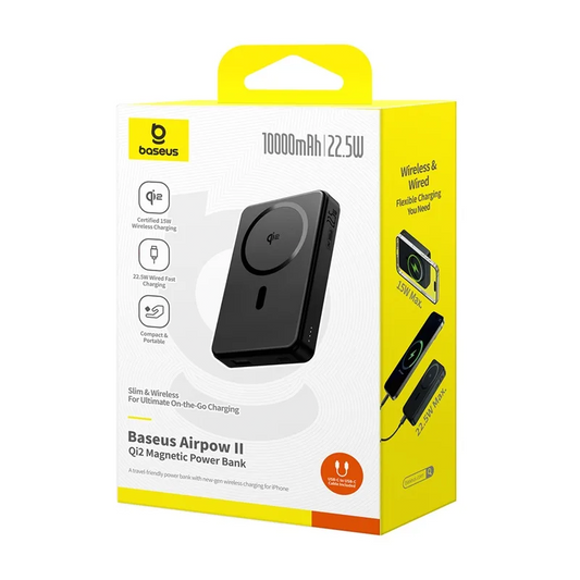 Baseus Airpow Ⅱ Qi2 10000mAh MagSafe Power Bank, 15W Wireless Charger
