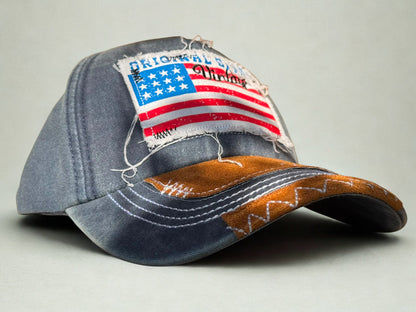 Original America Denim Baseball Cap with Flag Patch & Leather Brim