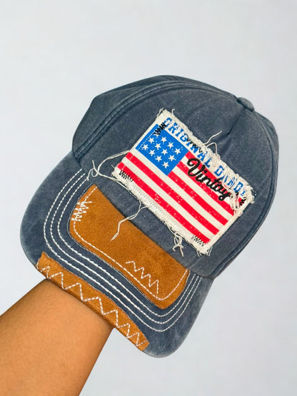 Original America Denim Baseball Cap with Flag Patch & Leather Brim