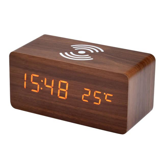 Smart WiFi Wooden LED Clock with Wireless Charging
