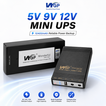 WGP Mini UPS 10400mAh for WiFi Router – Multi-Voltage Power Backup